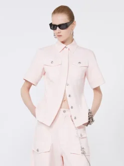 Slim-fit bull denim shirt - PINK