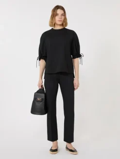 Slim-fit cotton satin trousers - BLACK