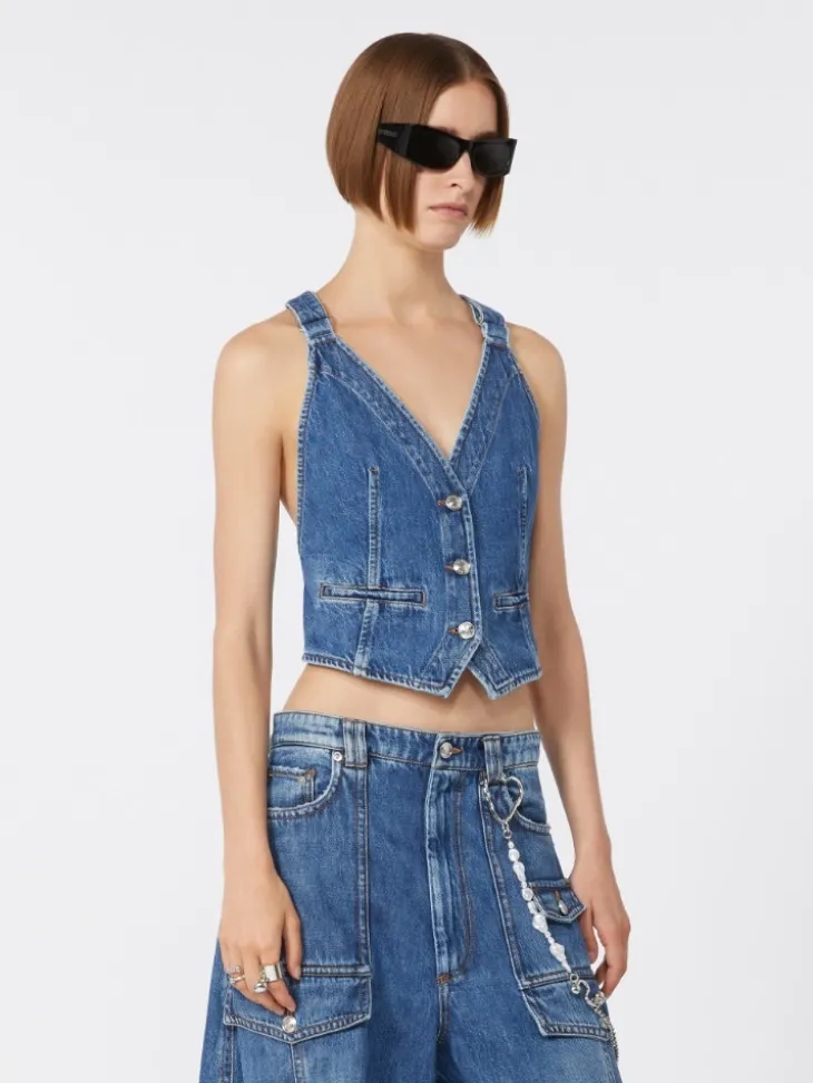Slim-fit denim gilet - MIDNIGHTBLUE