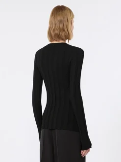 Slim-fit rib-knit viscose cardigan - BLACK