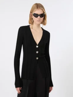 Slim-fit rib-knit viscose cardigan - BLACK