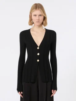 Slim-fit rib-knit viscose cardigan - BLACK