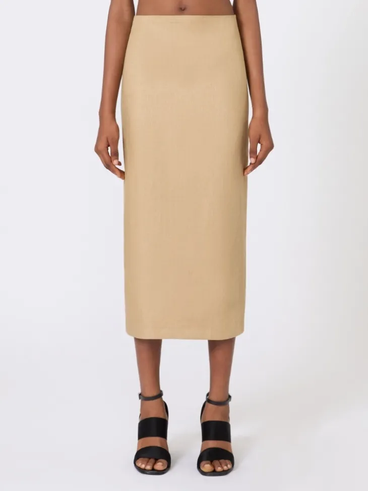 Slim-fit skirt in linen twill - CAMEL