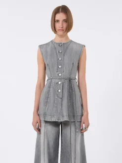 Slim-fit sleeveless denim top - BLACK