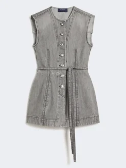 Slim-fit sleeveless denim top - BLACK