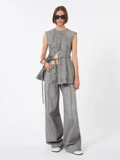 Slim-fit sleeveless denim top - BLACK