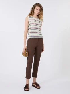 Slim-fit stretch cotton trousers - CHOCOLATE