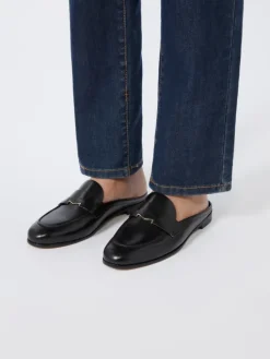 Smooth leather mule moccasins - BLACK