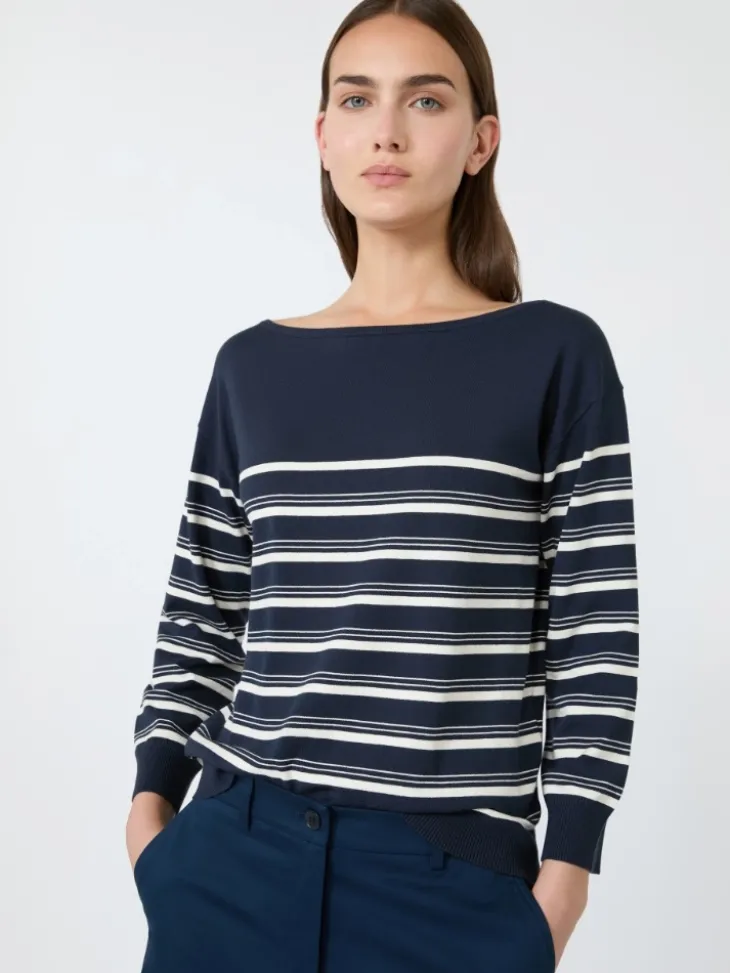 Stockinette-stitched viscose yarn sweater - NAVY