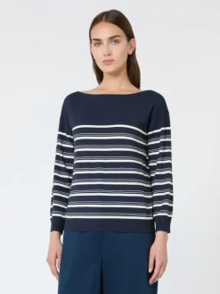 Stockinette-stitched viscose yarn sweater - NAVY