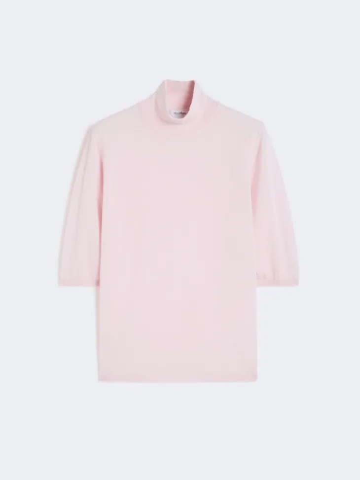 Stockinette-stitched wool polo-neck sweater - PINK