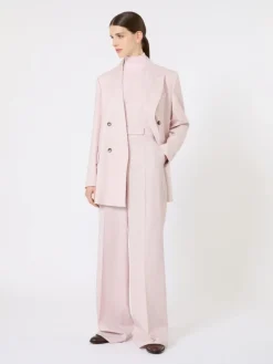 Stockinette-stitched wool polo-neck sweater - PINK