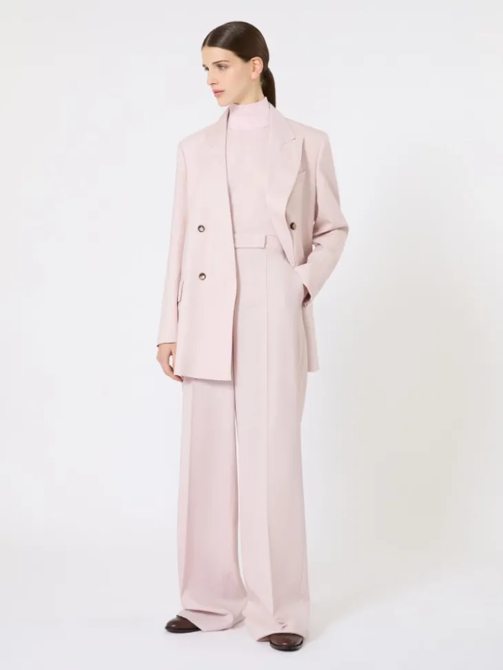 Stockinette-stitched wool polo-neck sweater - PINK