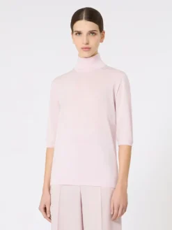 Stockinette-stitched wool polo-neck sweater - PINK