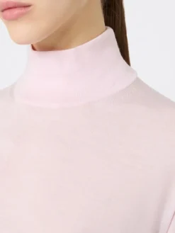 Stockinette-stitched wool polo-neck sweater - PINK