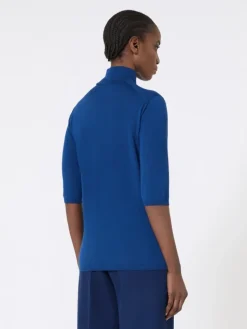 Stockinette-stitched wool polo-neck sweater - CHINA BLUE