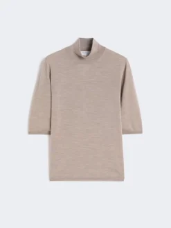 Stockinette-stitched wool polo-neck sweater - BROWN