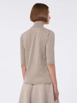 Stockinette-stitched wool polo-neck sweater - BROWN