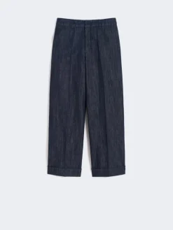 Straight-fit cotton and linen denim trousers - MIDNIGHTBLUE