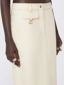 Straight-fit gabardine skirt - VANILLA