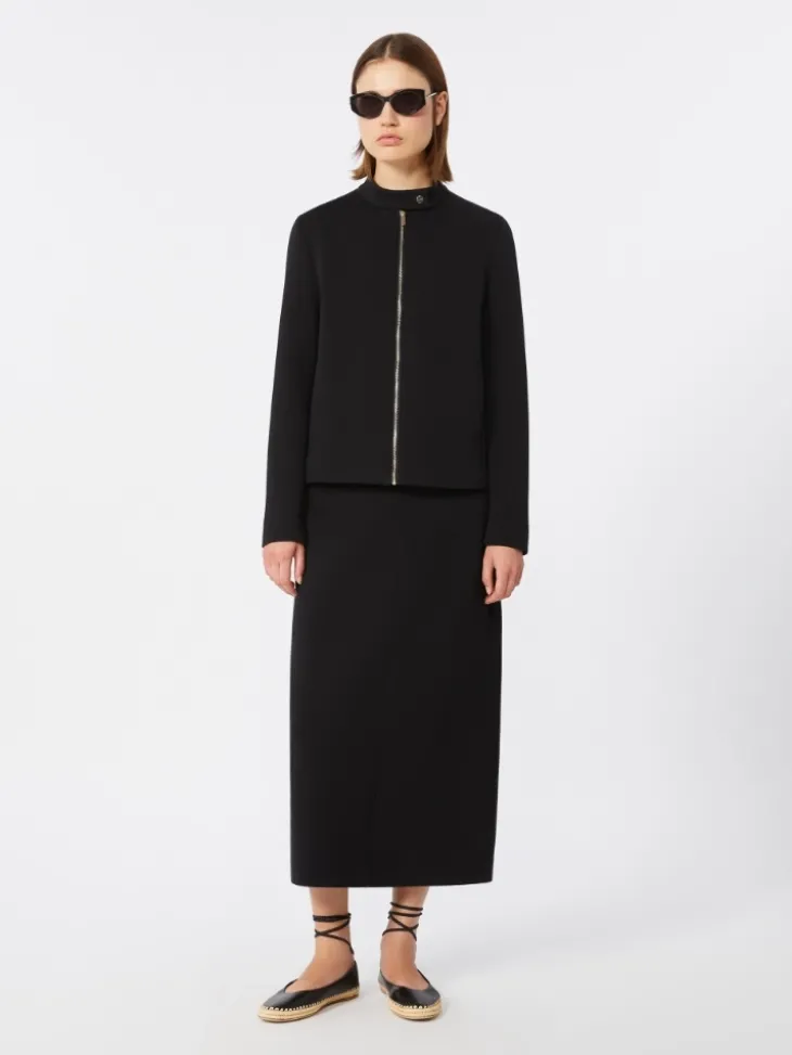 Straight-fit scuba jersey skirt - BLACK