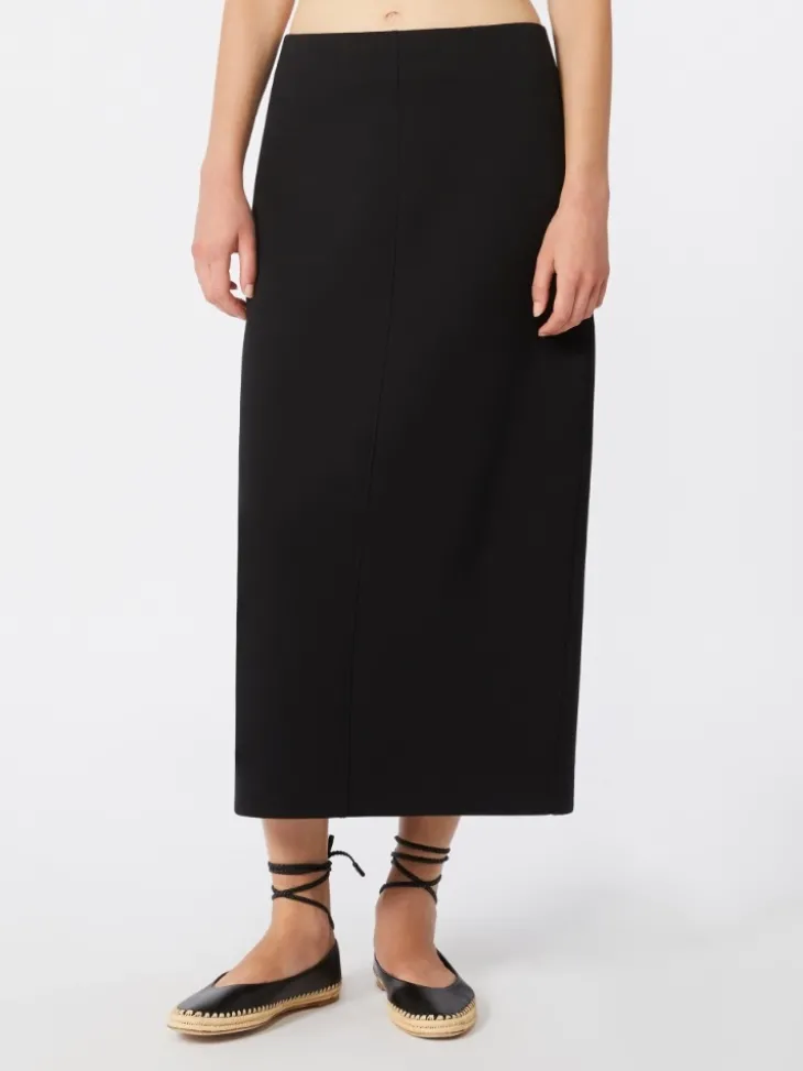 Straight-fit scuba jersey skirt - BLACK