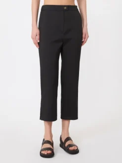 Stretch cotton Capri trousers - BLACK