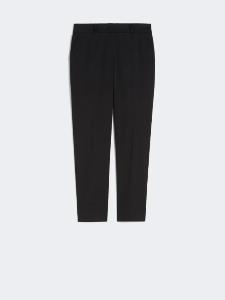 Stretch cotton cigarette trousers - BLACK