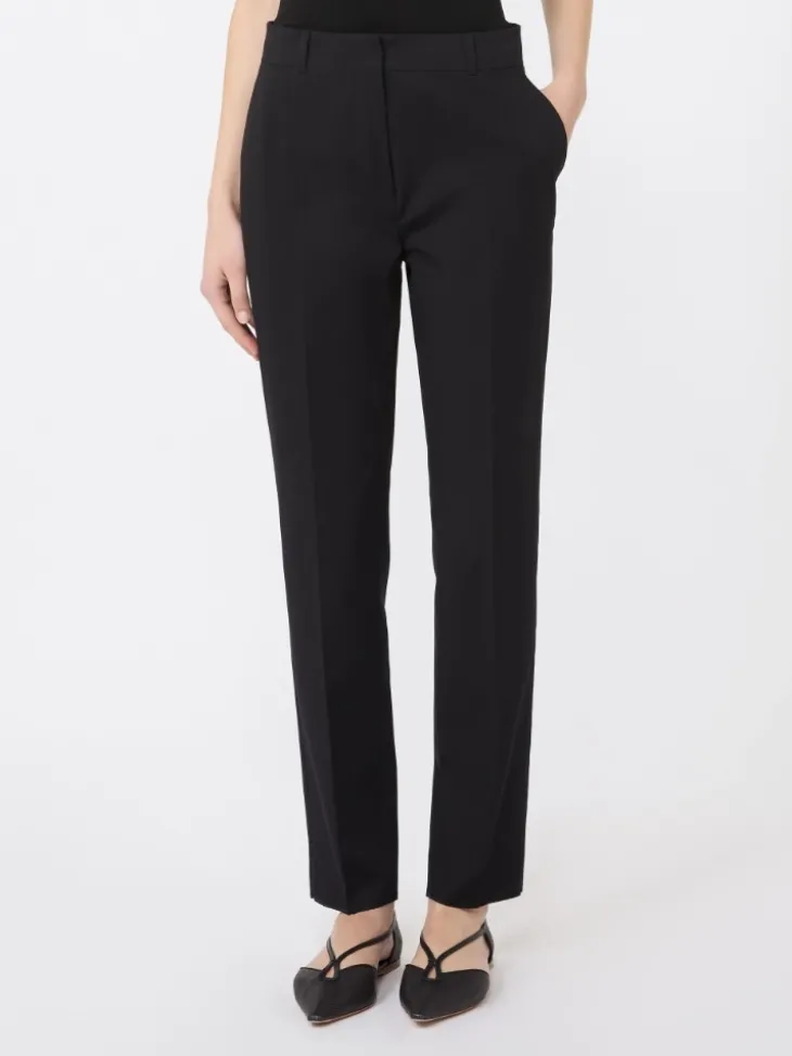 Stretch cotton cigarette trousers - BLACK