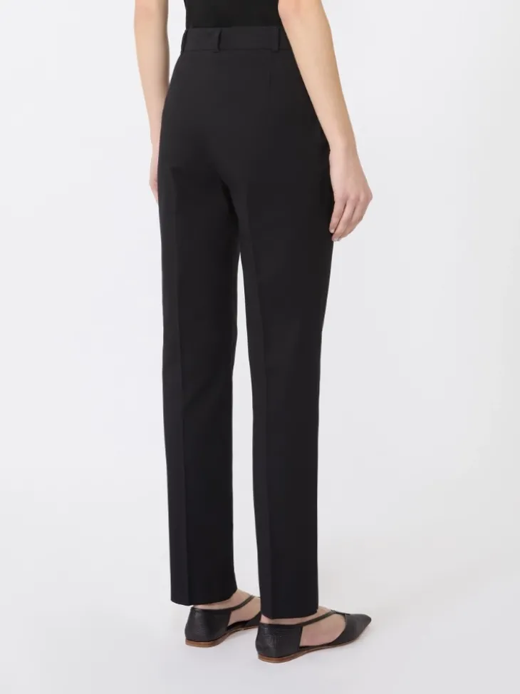 Stretch cotton cigarette trousers - BLACK
