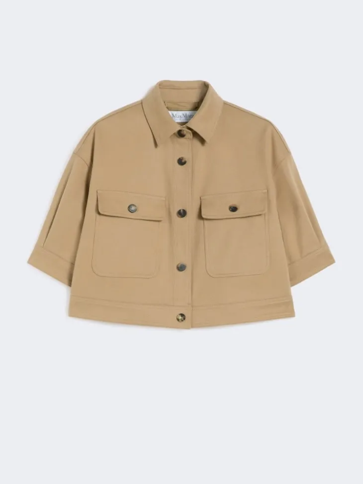 Stretch cotton cropped jacket - SAND