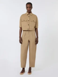 Stretch cotton cropped jacket - SAND