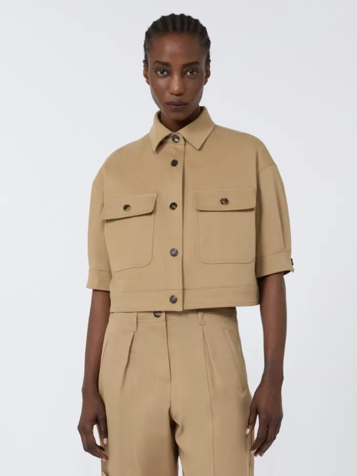 Stretch cotton cropped jacket - SAND