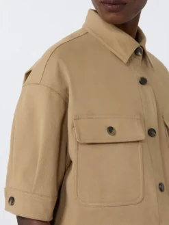 Stretch cotton cropped jacket - SAND