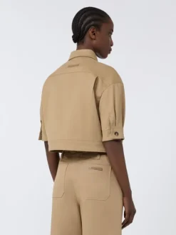 Stretch cotton cropped jacket - SAND