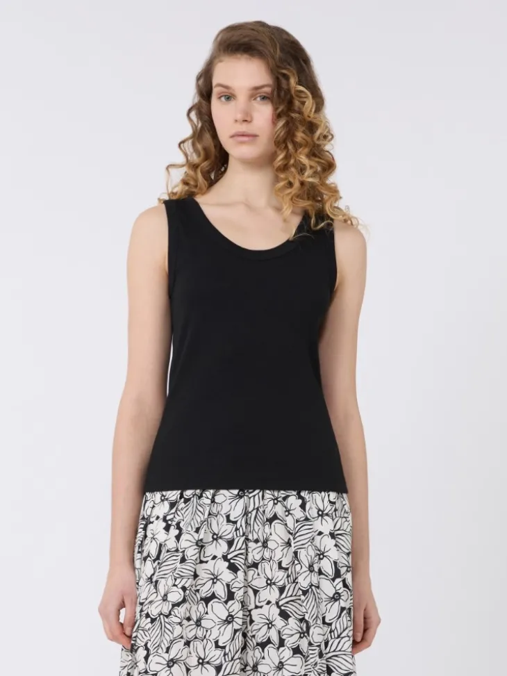 Stretch cotton top - BLACK