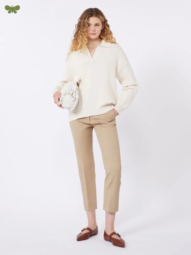 Stretch cotton trousers - CAMEL