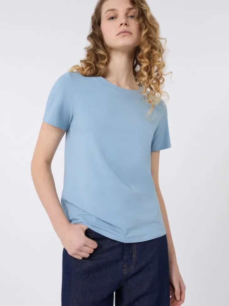 Stretch jersey basic T-shirt - LIGHT BLUE
