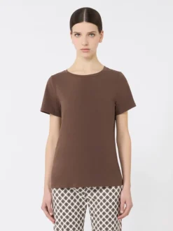 Stretch jersey basic T-shirt - CHOCOLATE