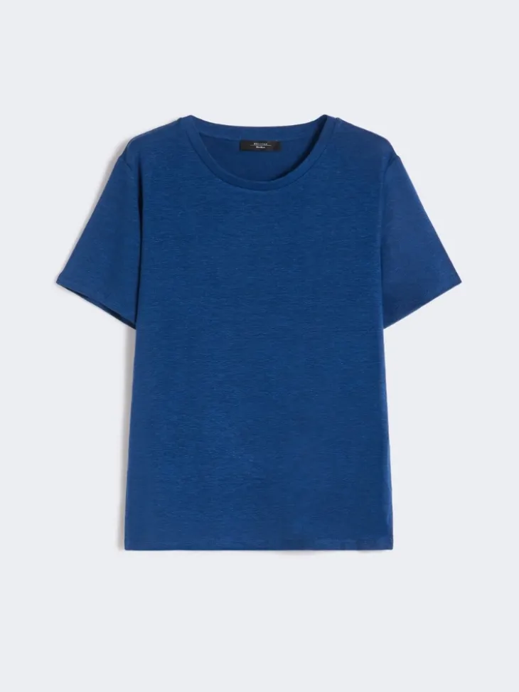 Stretch linen jersey basic T-shirt - OCEAN