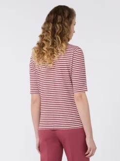 Stretch linen jersey V-neck T-shirt - CHERRY