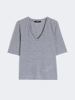 Stretch linen jersey V-neck T-shirt - ULTRAMARINE