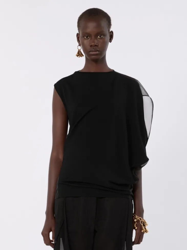 Stretch viscose asymmetrical top - BLACK
