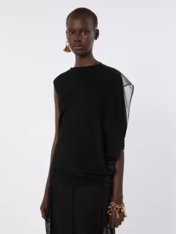 Stretch viscose asymmetrical top - BLACK