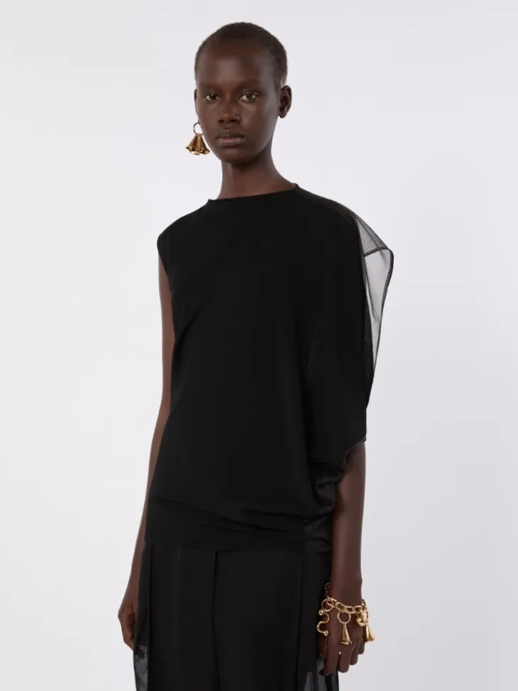 Stretch viscose asymmetrical top - BLACK
