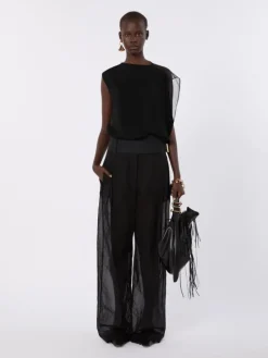 Stretch viscose asymmetrical top - BLACK