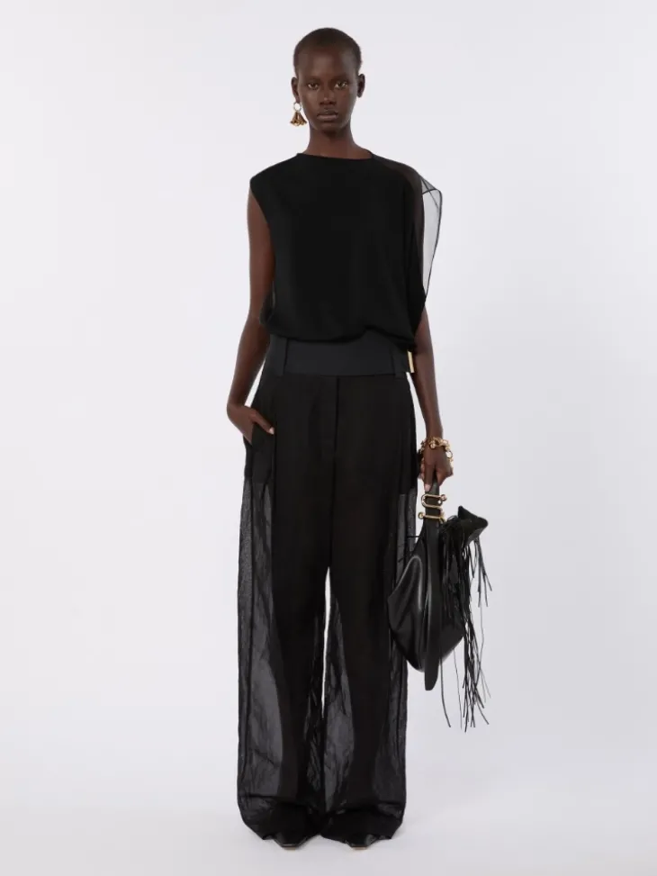 Stretch viscose asymmetrical top - BLACK