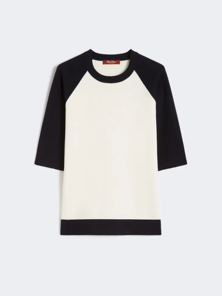 Stretch viscose boxy sweater - WHITE BLUE