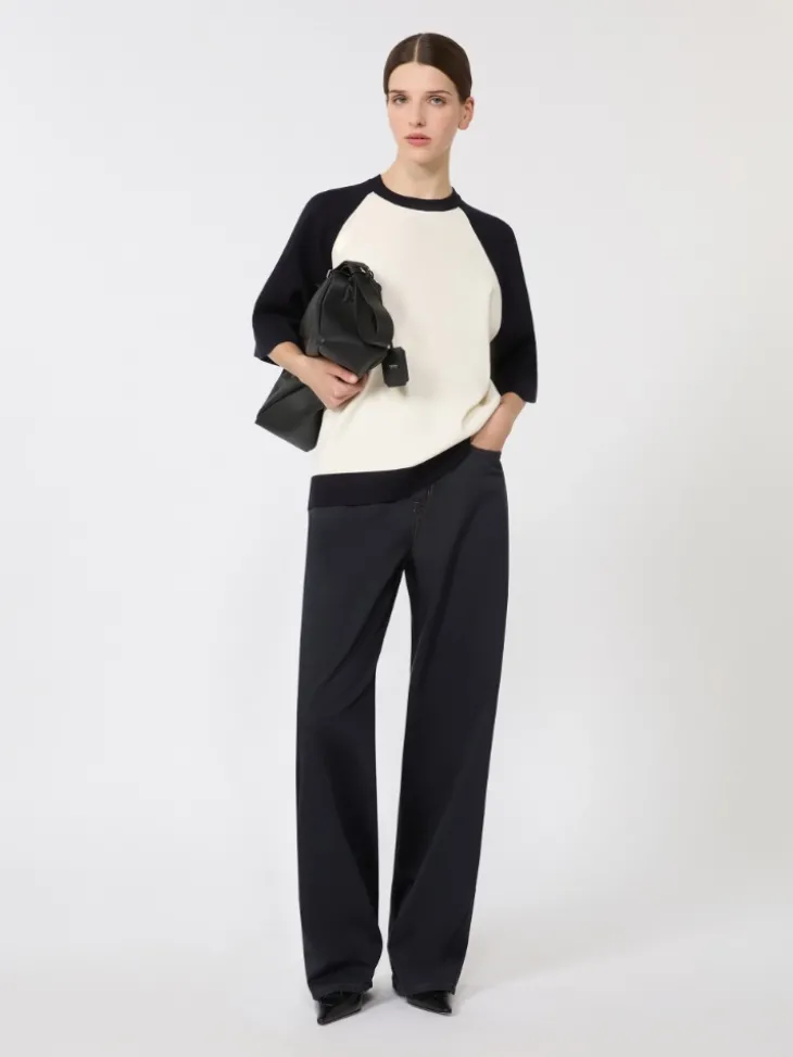 Stretch viscose boxy sweater - WHITE BLUE