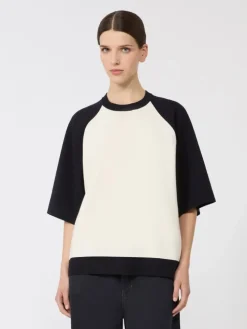 Stretch viscose boxy sweater - WHITE BLUE